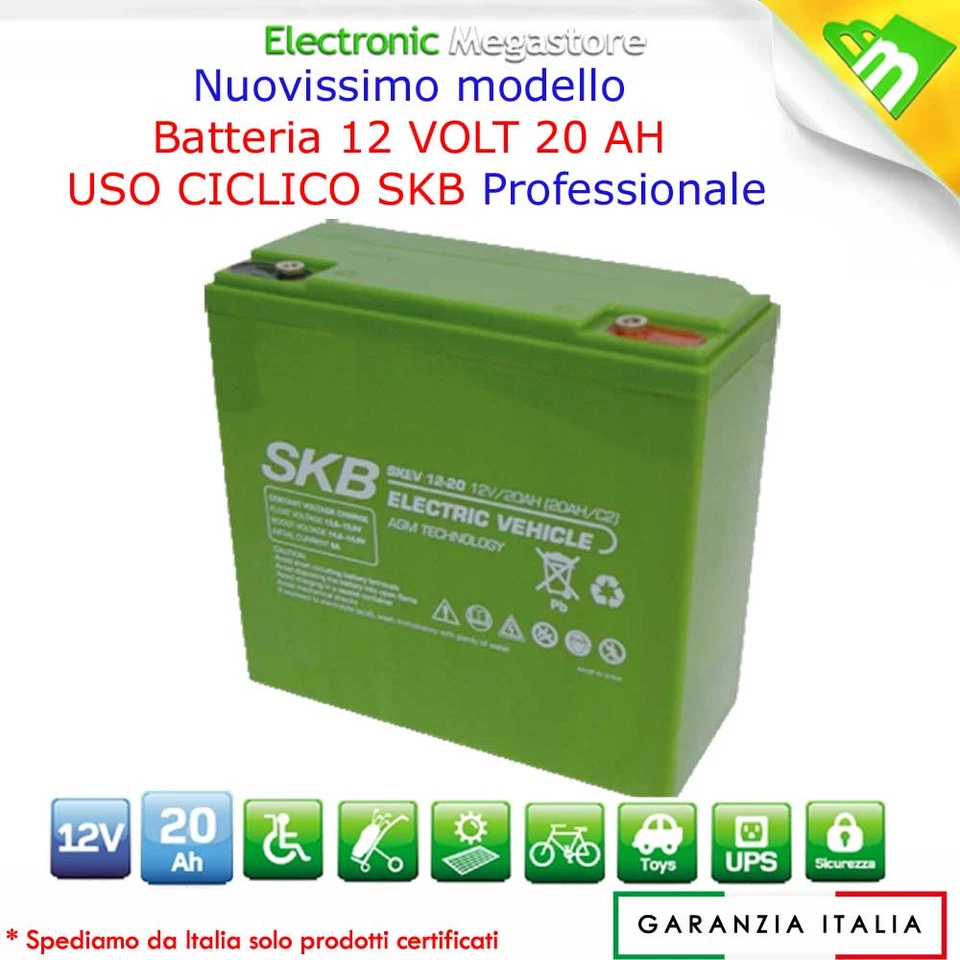 ANFEL-SKB BATTERIA AGM AL GEL RICARICABILE UCG20-12 20Ah 12V PER USO CICLICO E TRAZIONE