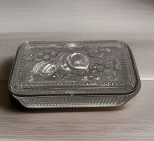 Federal Glass Ribbed Refrigerator Dish Rectangle Fruit Motif - Picture 1 of 4