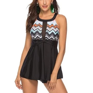 Women's Retro Halterneck Swim Dress Two-Piece Swimwear with Boyshort Bottom XL - Picture 1 of 7
