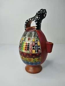 Cusco Peru Inca Jaguar Vessel Pitcher Jug Clay Folk Art Pottery Incense Vintage - Picture 1 of 12