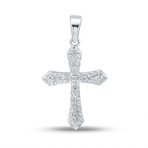 10K White Gold Womens Round Diamond Cross Pendant 1/3 Cttw - Picture 1 of 2
