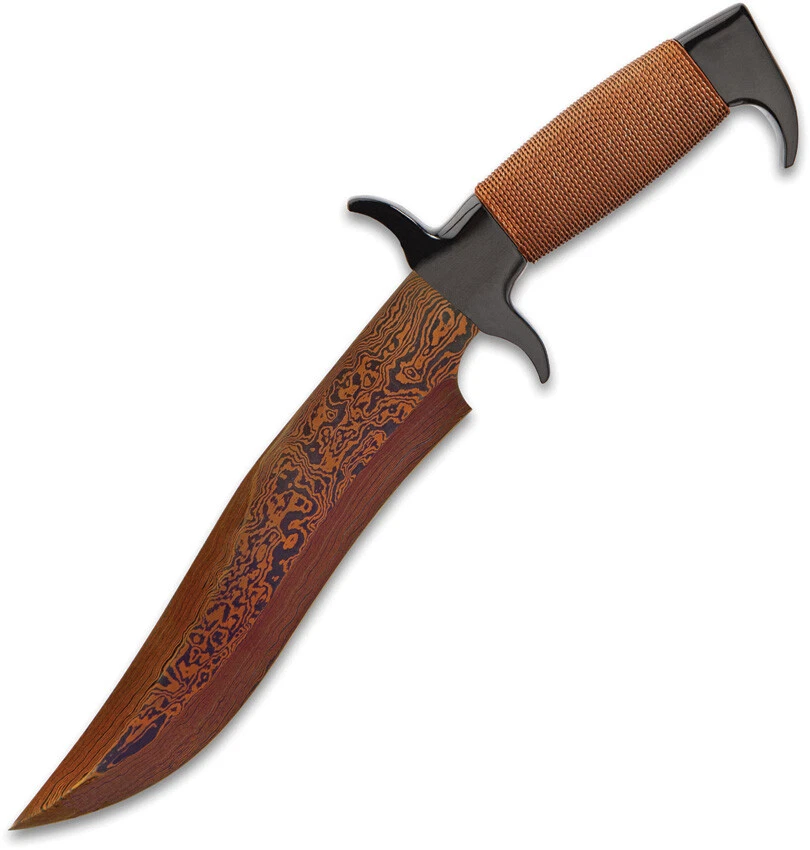 Hibben Highlander HellFyre Copper Wire Damascus Fixed Blade Knife w/ Sheath - Image 1 of 1