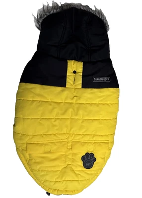 Canada Pooch Size 20 Vest Puffer Dog Jacket Bright Yellow Hood Faux Fur - Image 1 of 4