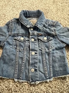 Polo Ralph Lauren Denim Jacket Girls 4T Blue Jean Cropped Logo Spellout Raw Hem - Picture 1 of 9