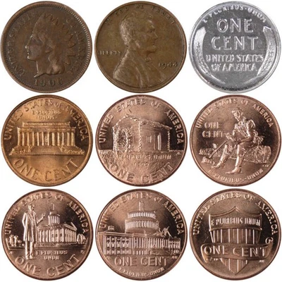 150 Years of Penny Designs Indian and Lincoln Cent 9 Coin Set - Image 1 of 2