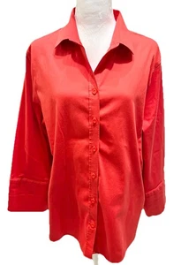 Chicos Womens Button Up Top Size 3 US 16 Orange Stretch Academia Office Mature - Picture 1 of 13