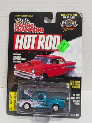 Camión cargador Ford F150 1997 edición blanca verde azulado #27 Racing Champions Hot Rod Foto 1 de 4