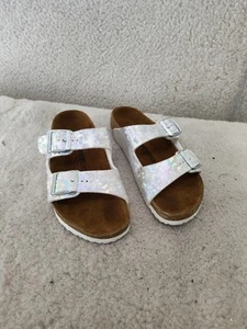 Birkenstock Girls Sandals 3 Silver Hologram Buckle Strap Slip On Casual Shoes - Picture 1 of 18