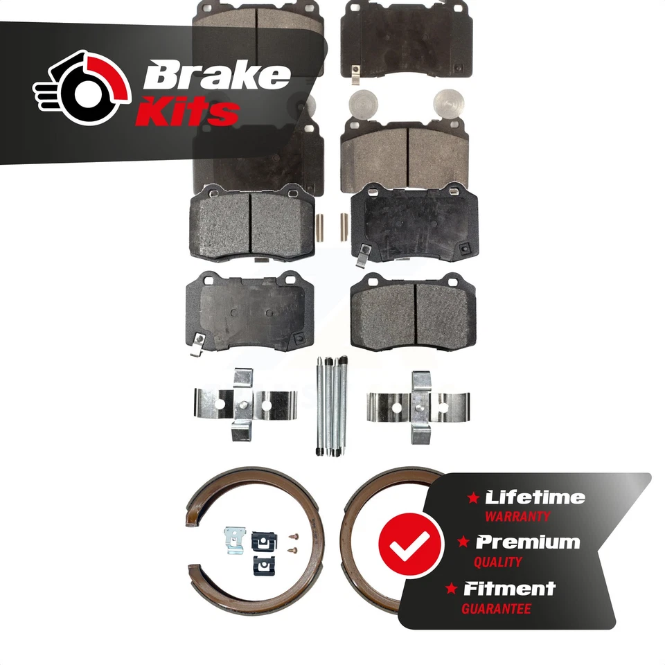 Front Rear Ceramic Brake Pads And Parking Shoes Kit For 2015-2017 Chevrolet SS - Image 1 of 1