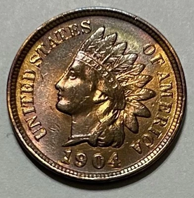 1904 Indian Head Penny Cent  Uncirculated Red and Brown - Image 1 of 2