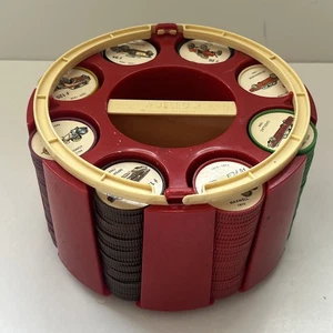 JELLO Red Picture Wheel 200 Poker Chips Carousel 1961 Complete Auto Car Set Vtg - Bild 1 von 15