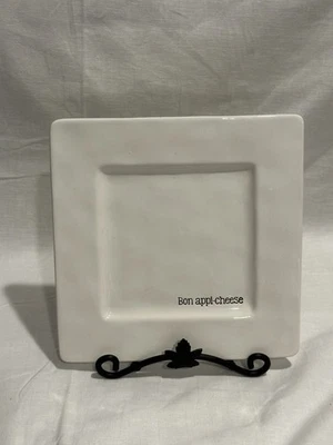 Mud Pie Bon Appi-Cheese Plate Square Embossed White Cheese Plate  8” X 8” - Image 1 of 2