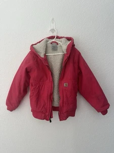 Carhartt Jacket Kids XXS Pink 4-5 Canvas Sherpa Lined Hooded Full Zip - Picture 1 of 8