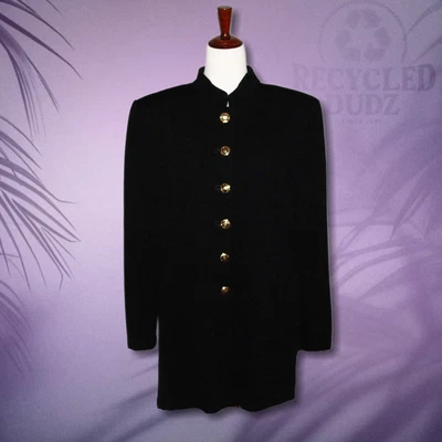 Colección ST JOHN Talla Grande Negro Dorado Botón Tejido Suéter Chaqueta Santana Foto 1 de 4