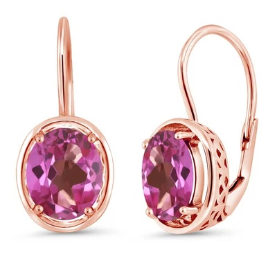 3.60 Ct Oval Pink Mystic Topaz 18K Rose Gold Plated Silver Dangle Earrings - Image 1 of 3