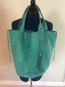 Nardelli Hobo Bag Mint Green Tote Tassel Coin Purse Chain Tie Close Leather - Picture 1 of 9