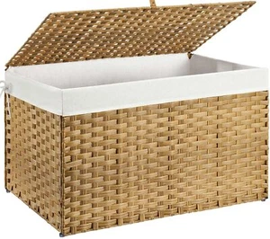 Storage Basket With Lid 160l Large Wicker Basket With Lid Handwoven Blanket Stor - Picture 1 of 7