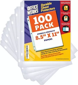100 Sheets Clear Page Protectors for 3 Ring Binder Document Paper Sheet Sleeves - Picture 1 of 8