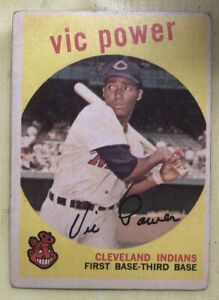 1959 Topps Vic Power Baseball Card 229 Indians First & Third Base Low-Grade Poor