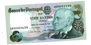 PORTUGAL Ticket 20 ESCUDOS 1978 P176 Admiral Gago Coutinho FLUGZEUG NEU UNC - Bild 1 von 2