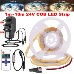 1~10m COB Led Strip Lights Flexible Tape Light RF Remote Dimmable UK EU Plug Kit - Picture 1 of 16