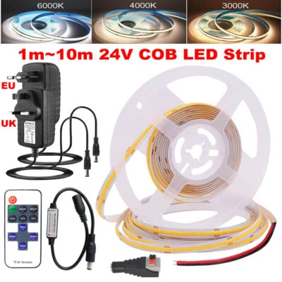 1m 3m 5m 8m 10m COB Led Strip Lights Flexible Tape Light RF Remote Dimmable Kit - Image 1 of 4