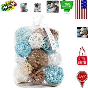 Versatile Aqua Blue Vase Filler Bag - Handcrafted Rattan Decorative Balls - Picture 1 of 8