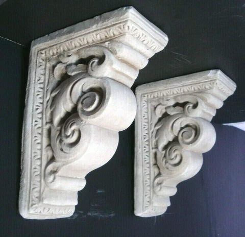 Vtg plaster Classical Acanthus leaf Wall Corbel Sconce shelf Bracket Pair 9" x 6 Cover