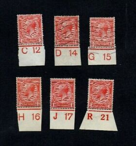 1912-21 GEORGE V 6xDIFF 1d RED CYPHER WMK CONTROL No's C12/D14/G15/H16/J17/R21