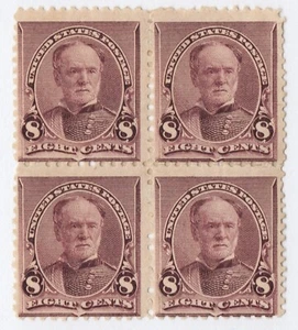 US Sc# 225 *MINT OG H* { 8c SHERMAN BLOCK OF 4 } GREAT BANKNOTE FROM 1893 SERIE - Picture 1 of 4