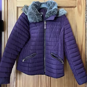Joules Ladies Plum Gosway Parka Hooded Jacket - Size 14 In Excellent Condition - Picture 1 of 4