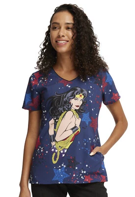 Wonder Woman Cherokee Scrubs Tooniforms DC Comics V Neck Top TF626 DMGN - Image 1 of 4
