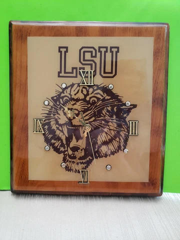 LSU Tigers Wooden Wall Clock - ready to hang Cover