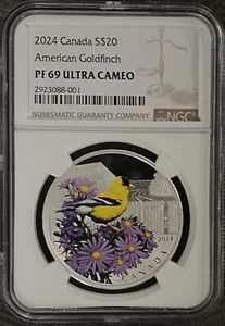 2024 Canada $20 PF69 Silver Coin Colorful Birds American Goldfinch NGC W/OGP - Picture 1 of 3