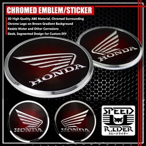 PAIR 2.5" CHROME 3D EMBLEM DECAL FAIRING/FENDER STICKER HONDA WING LOGO BROWN - Picture 1 of 3