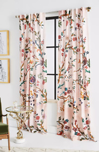 Anthropologie Pair Cecilia Floral Print Curtain in Blush 50" x 63" Set of 2 NEW
