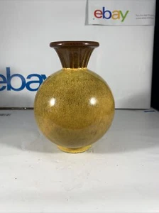 red ware with yellow glaze vase Fluted Top 6 In not signed - Picture 1 of 8