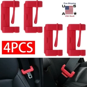 4x Red Car Safety Seat Belt Buckle Clips Anti-Scratch Silicon Protector Cover US - Picture 1 of 15