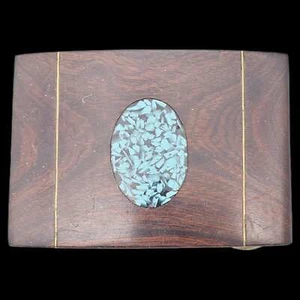 Exotic Wood & Brass Stripes Lapis Stone Inlay SST Vintage Belt Buckle - Picture 1 of 3