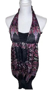 Women's Vintage Y2K Black Paisley Halter Purple Rare bebe Vintage Dress - Picture 1 of 5