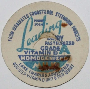 Vintage milk bottle cap LEADING DAIRY Vitamin D Lake Charles Louisiana unused - Picture 1 of 3
