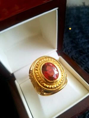  МУЖСКОЕ КОРОЛЕВСКОЕ КОЛЬЦО СПЕССАРТИТ ГРАНАТ 20K ЖЕЛТОЕ ЗОЛОТО НА ЮБИЛЕЙ - Изображение 1 из 4