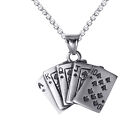 Lucky Royal Flush Poker Gambling Stainless Steel Pendant Charm 24" Necklace Set