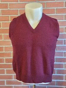 Lord Jeff Virgin Wool Blend Vintage Burgundy V-Neck Sweater Vest Men’s Large - Picture 1 of 9