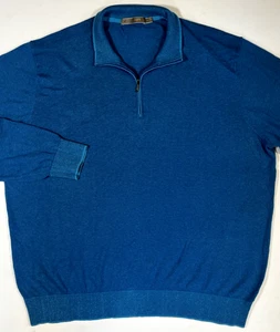 Raffi Mens Blue Cashmere 1/4 Zip Pullover Sweater Preppy Golf Size XXL / 56 - Picture 1 of 5