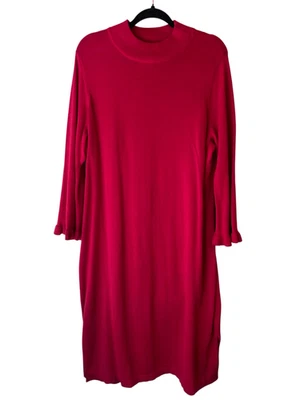 Vestido Suéter Isaac Mizrahi Midi Talla 1X Pequeño Volantes Mangas Campana Fucsia Holida Foto 1 de 4