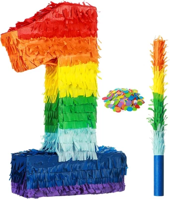 Rainbow Number Piñata Multicolor Piñata Small Kids Birthday Party with Blindfold - Image 1 of 4