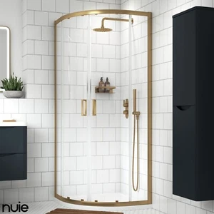 Nuie Shower Enclosure 900mm Quadrant Gold Brushed Frame with Tray & Riser Kit - Picture 1 of 16