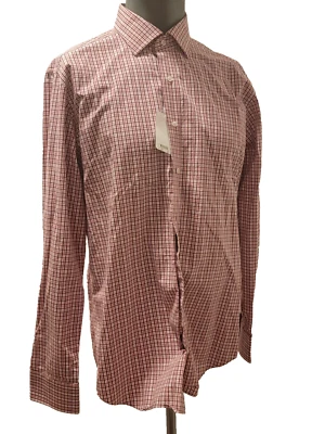 Saks Fifth Avenue Black Label Mens Size 16.5 34/35 Red Striped Slim fit Shirt - Image 1 of 4