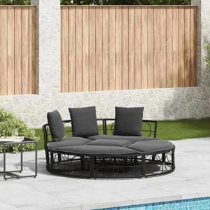 Outdoor-Loungebett mit Dach und Kissen Schwarz Poly Rattan vidaXL - Bild 1 von 28